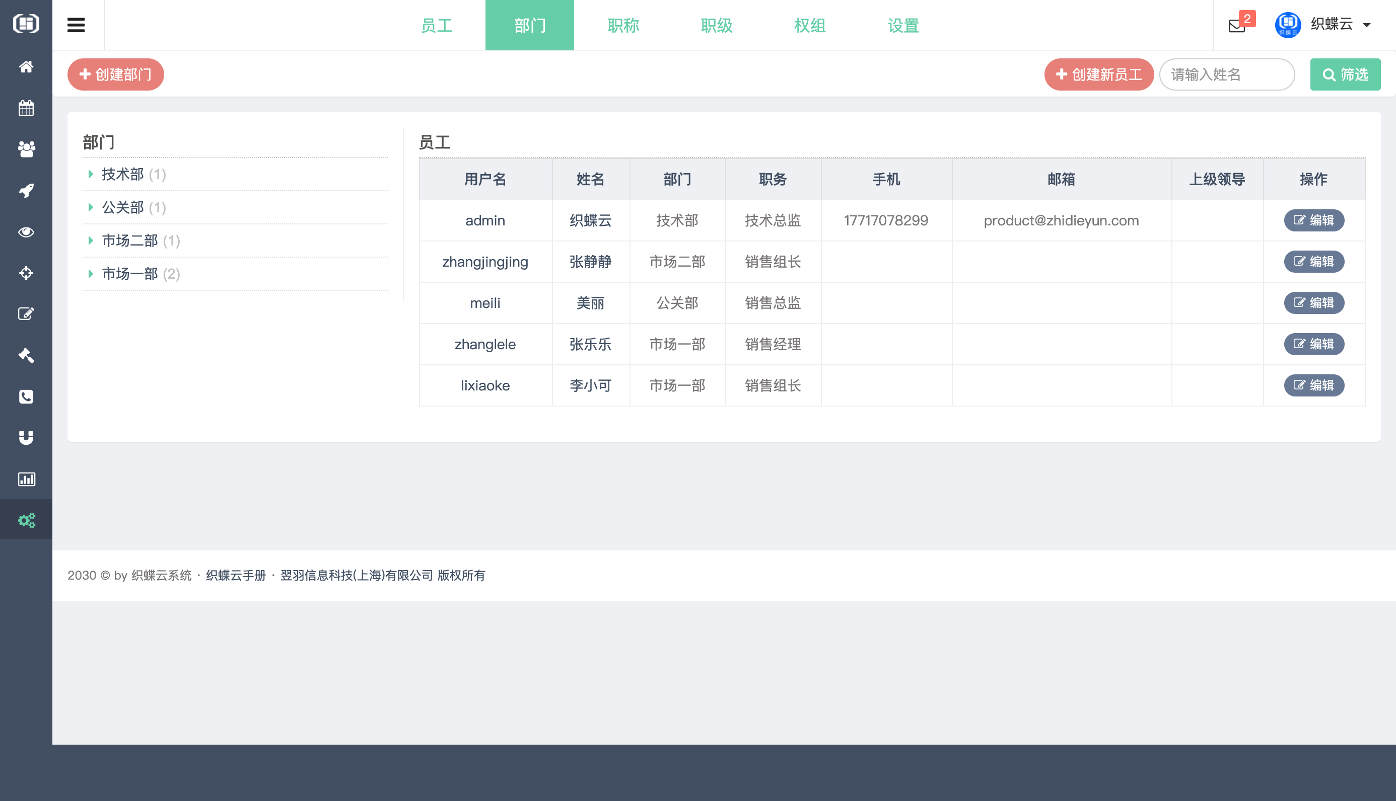 织蝶云部门管理