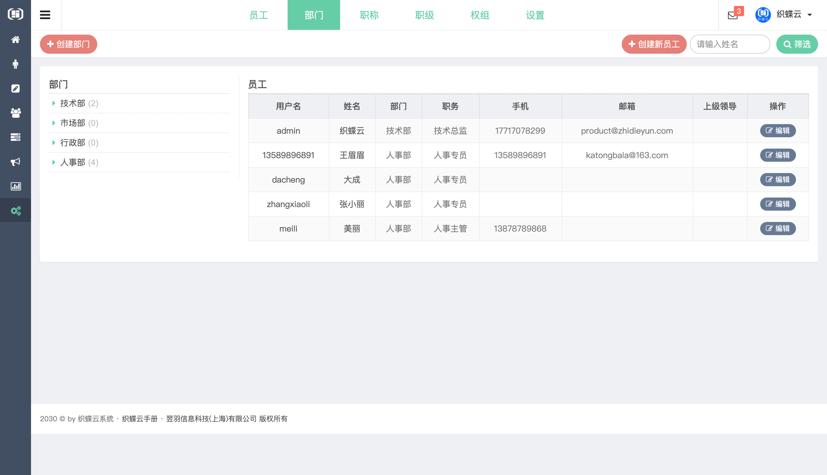 织蝶云部门管理