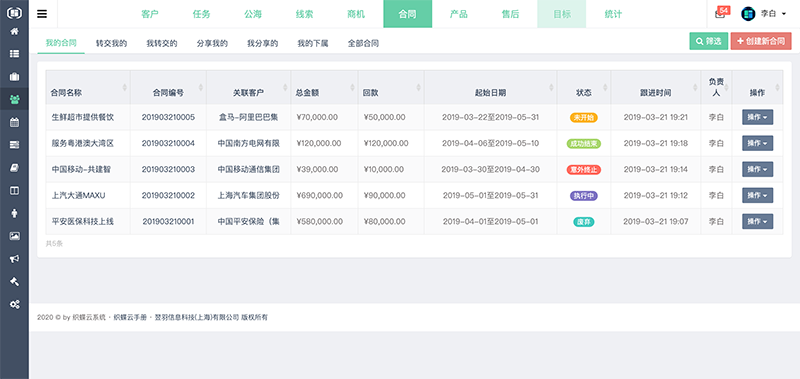 织蝶云CRM合同管理