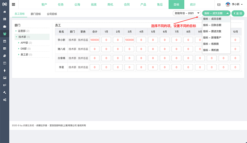 织蝶云CRM个人目标